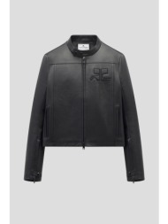 ανδρικό μαύρο iconic leather biker jacket courrèges