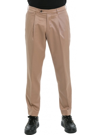ανδρικό μπεζ light brown cotton twill flat front trousers σε προσφορά