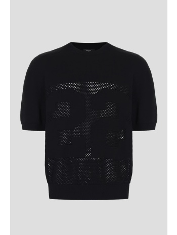 ανδρικό μαυρο logo-embossed fine knit jumper amiri σε προσφορά