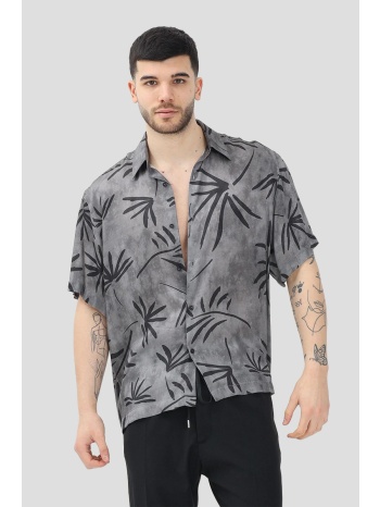ανδρικό uni grey short sleeve shirt with botanical print σε προσφορά