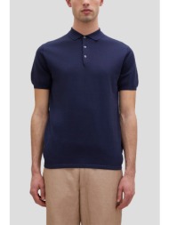 ανδρικό μπλε cotton, slik and linen blend knitted polo aspesi