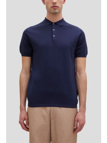 ανδρικό μπλε cotton, slik and linen blend knitted polo σε προσφορά