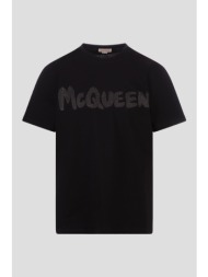 ανδρικό μαυρο graffiti t-shirt in black/grey alexander mcqueen