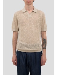 ανδρικό καφέ knitted polo in mercerised cotton drykorn