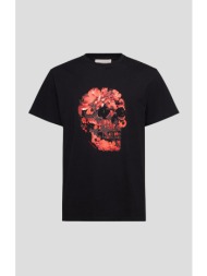 ανδρικό μαύρο wax flower skull printed t-shirt alexander mcqueen